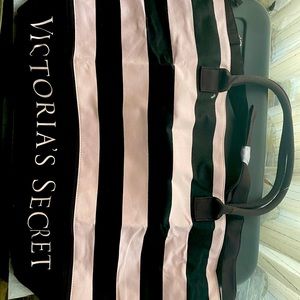 Victoria’s Secret Large Zippered Tote, Classic Pink and Black Stripes